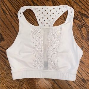 White mesh eyelet sports bra